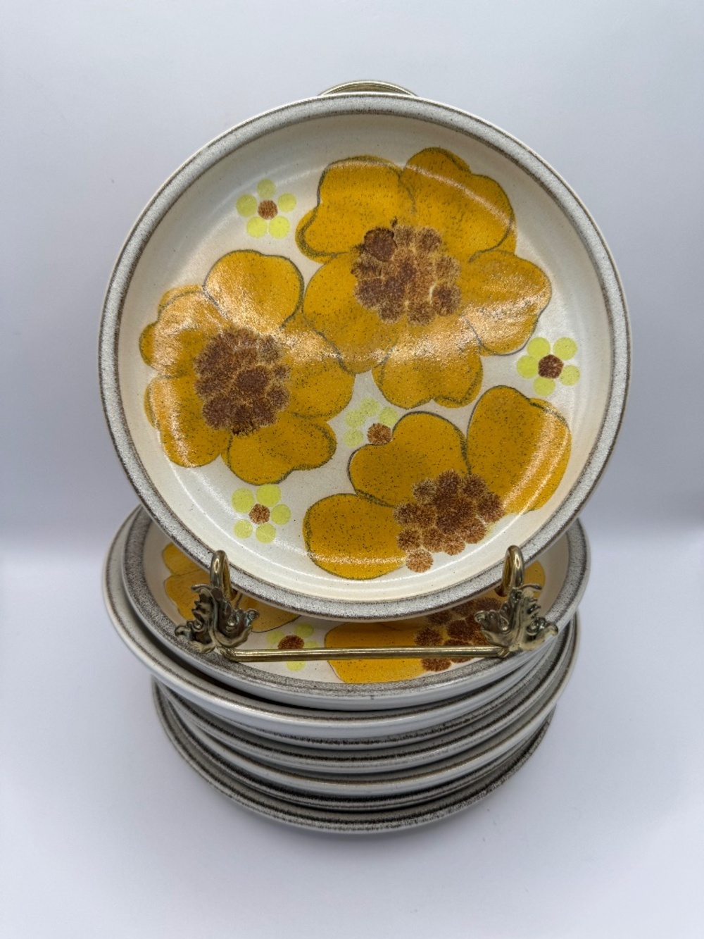 Vintage Denby Minstrel yellow floral 6 3/8" side plates. Set of 4.